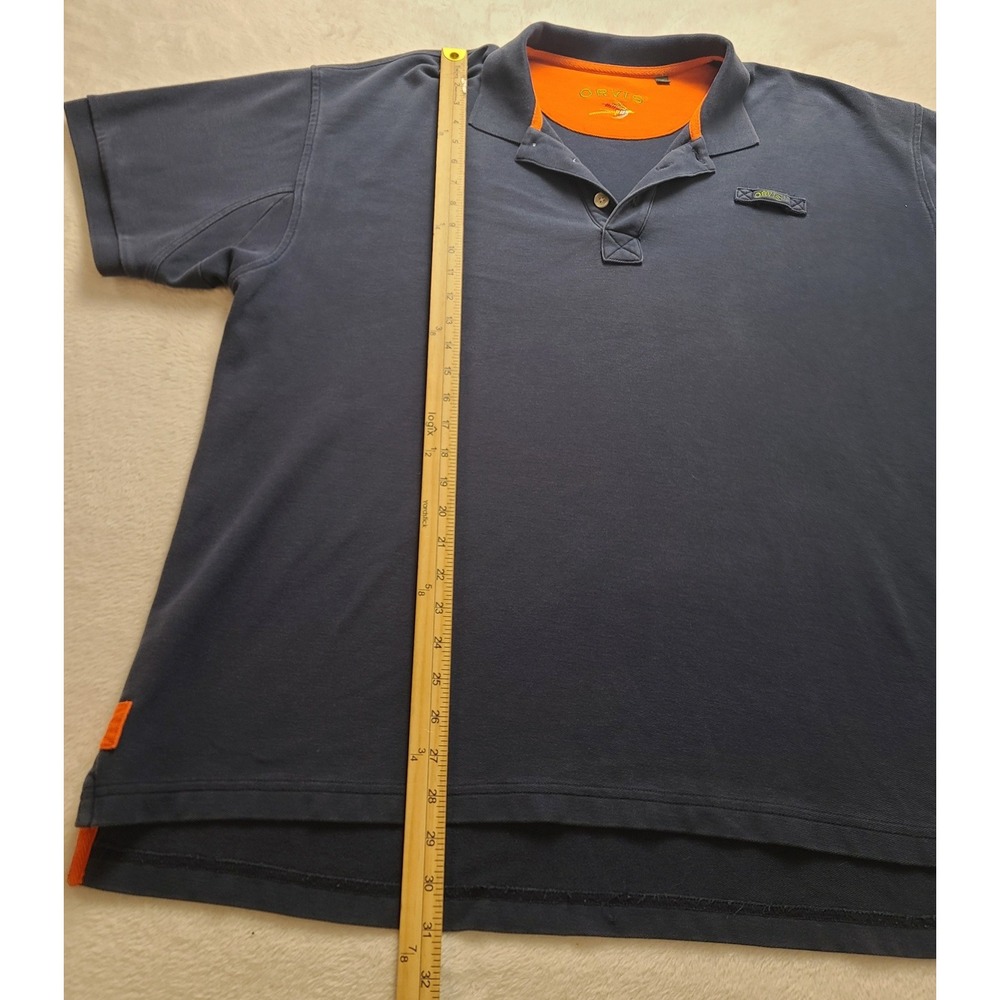 Orvis Men's XXL Short Sleeve Polo Shirt Navy Blue Orange Contrast Pique Knit - Picture 9 of 14